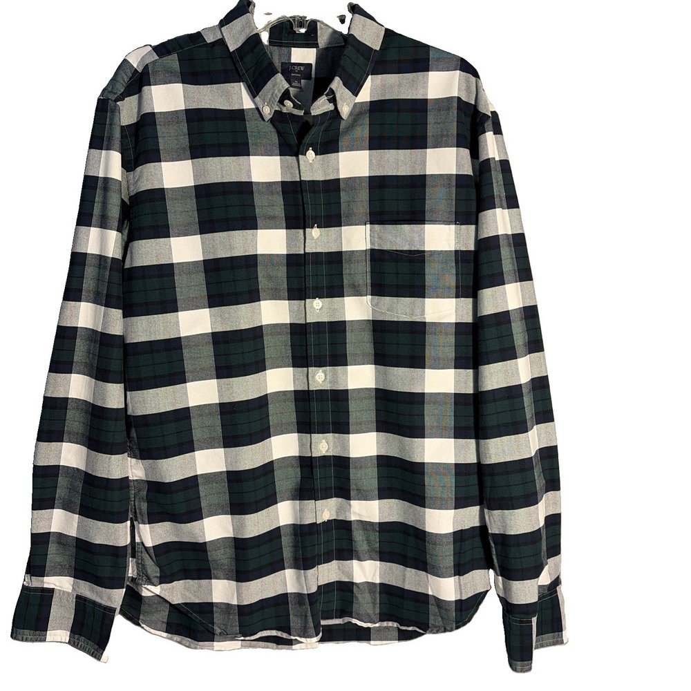 J.Crew Mens XL  Plaid Button Down Slim Fit Shirt Green Navy Cotton Casual
